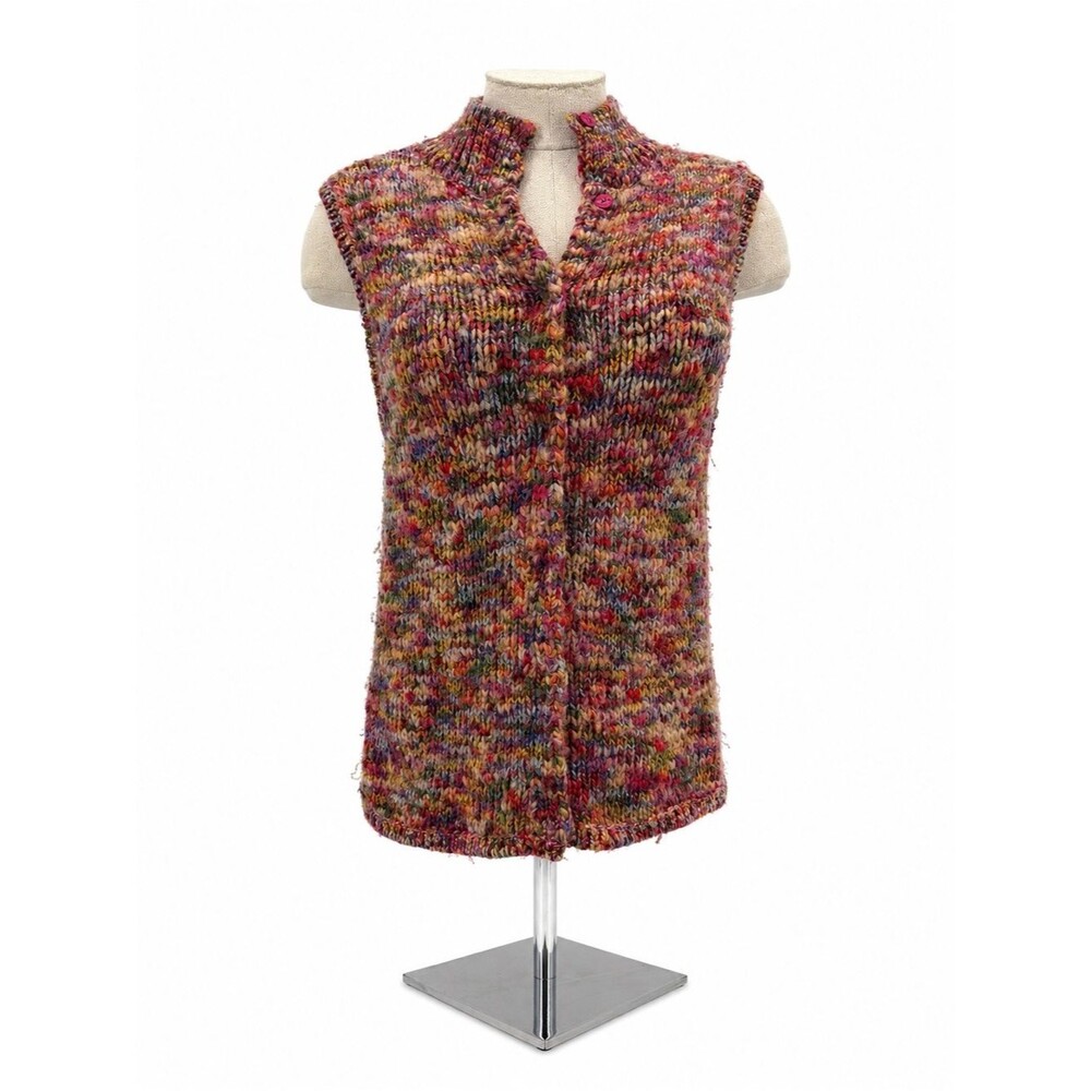 Talbots Petites Multicolor Marled Snap Button Sweater Vest Colorful Small Petite